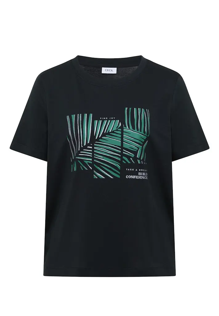 cecil T-Shirt mit Rundhals und Artwork – Grün