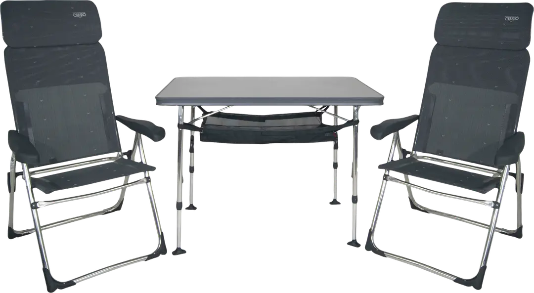 Crespo AL/213-CTM-40 Campingmöbel-Set 3-teilig mit höhenverstellbarem Tisch / 2 Klappstühlen / Tragetasche