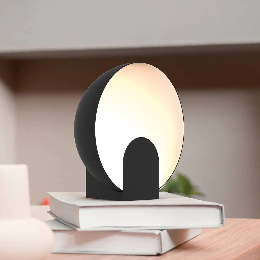 Mantra Iluminación LED-Tischleuchte Óculo, schwarz, Ø 20 cm, Metall, indirekt