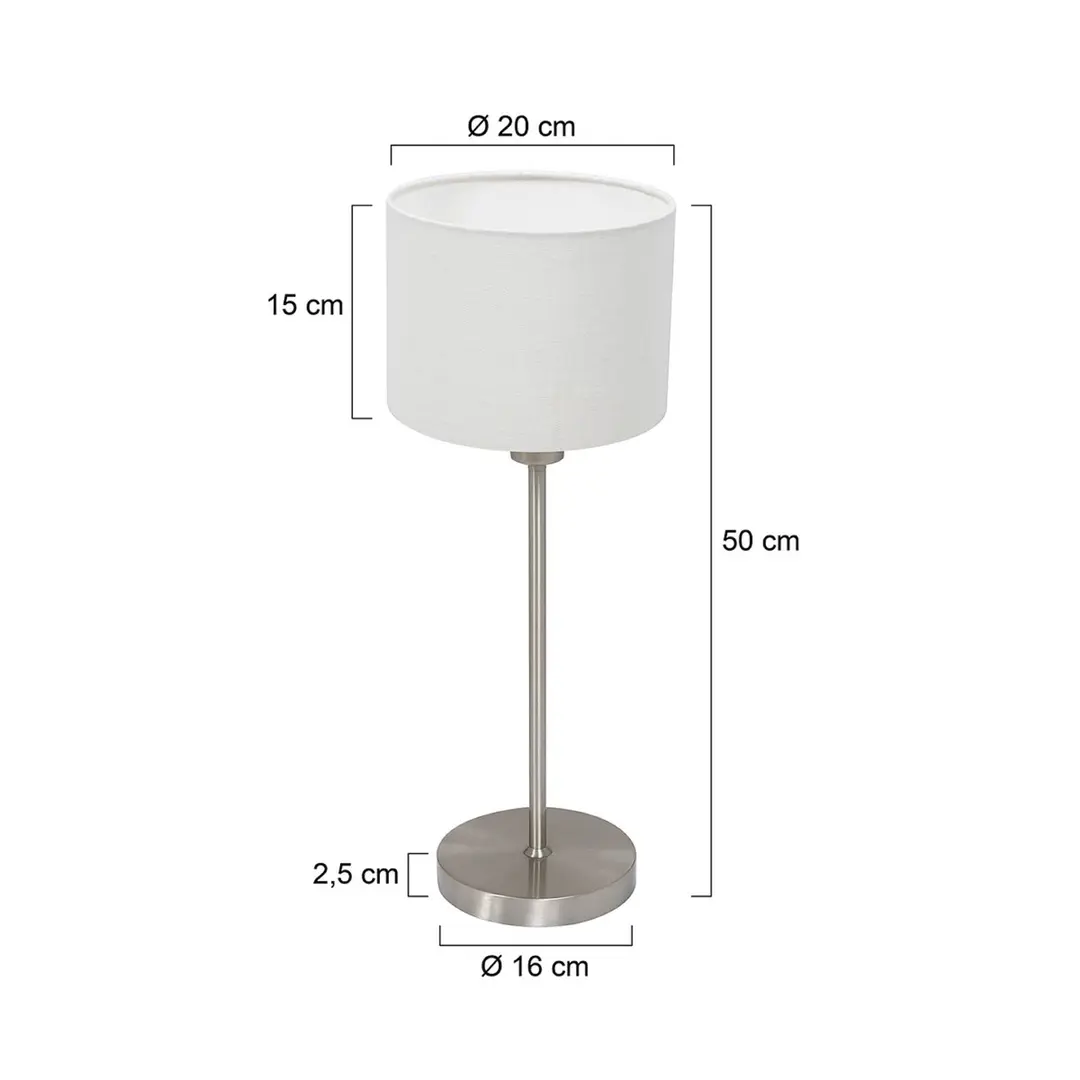 Mexlite Tischleuchte Noor, stahl/Leinen weiß, Höhe 50 cm, E27