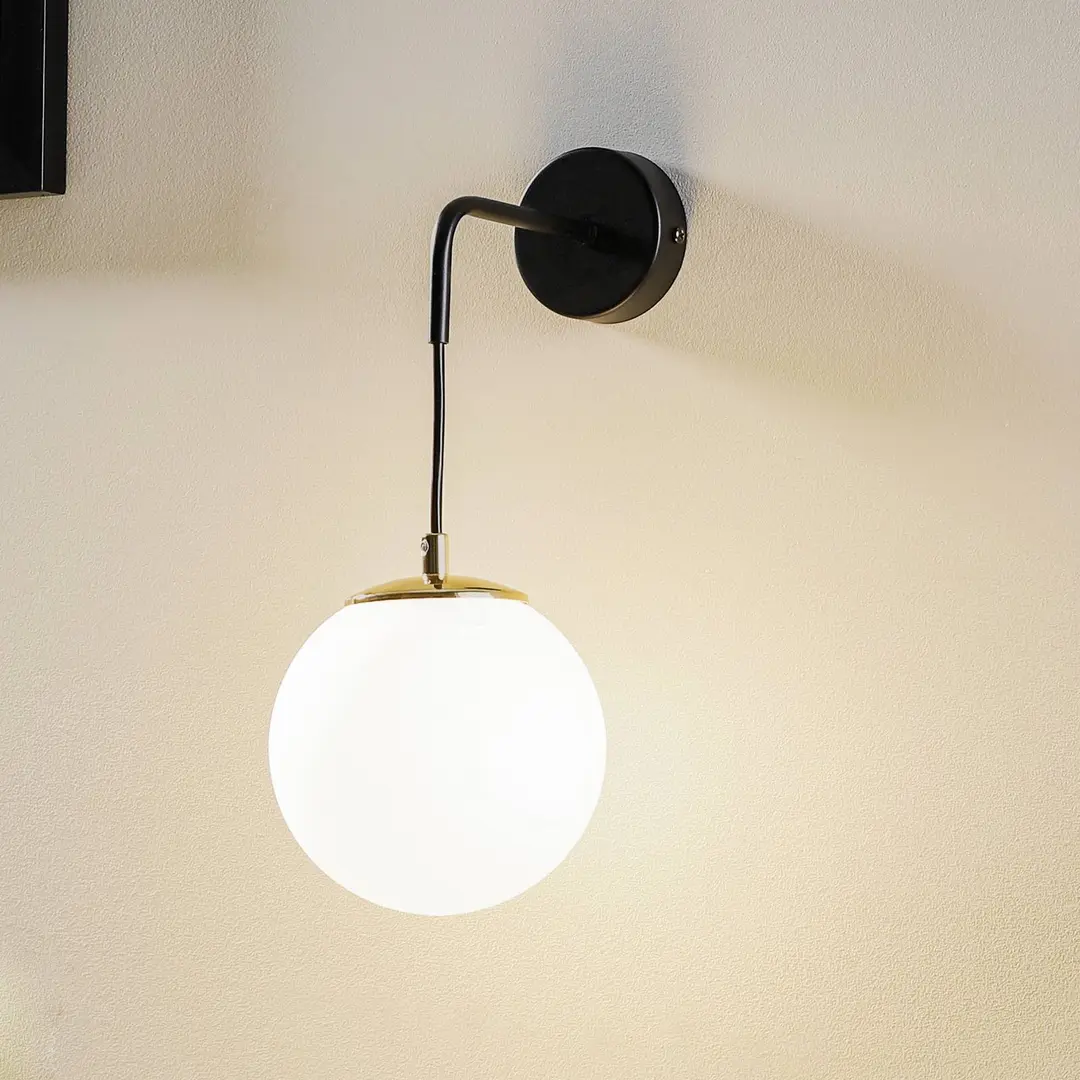 EMIBIG LIGHTING Wandleuchte Ognis K1 mit Kugelschirm, schwarz/gold