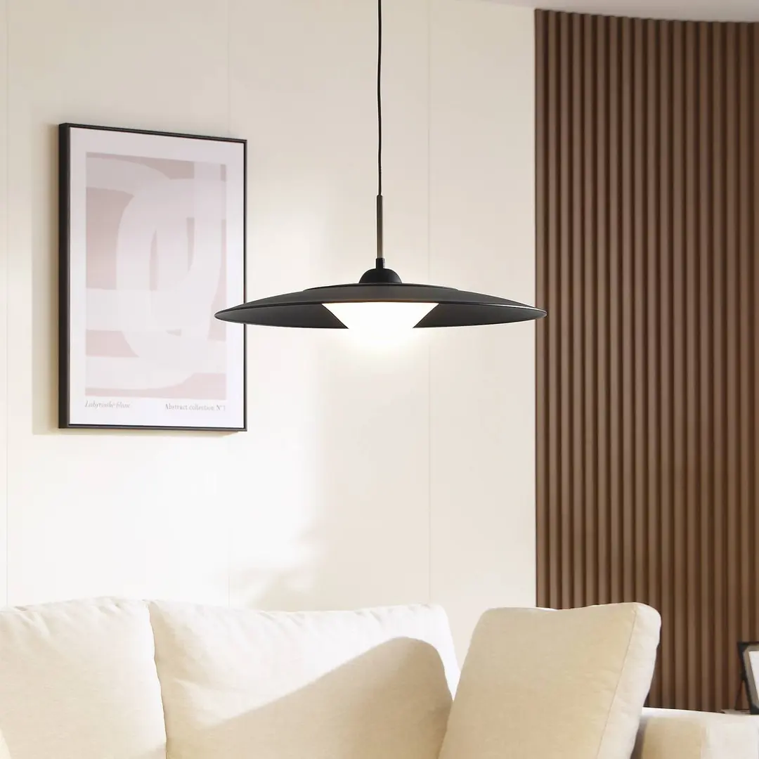 Lucande LED-Hängeleuchte Foco, schwarz, Metall, Ø 50 cm