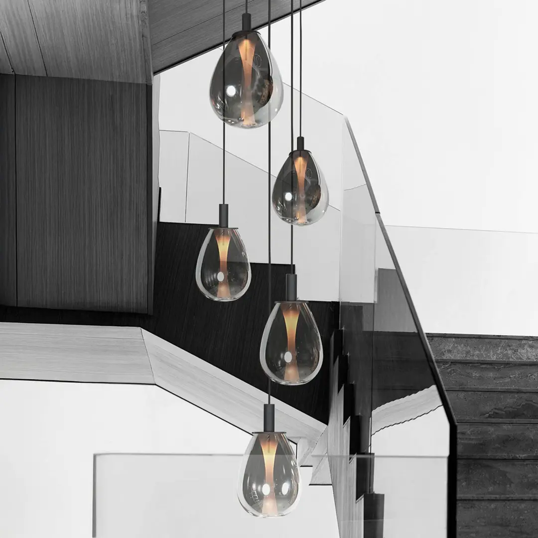Mexlite LED-Pendellampe Glimsy, Ø 40 cm schwarz/rauchgrau Glas 5-fl.