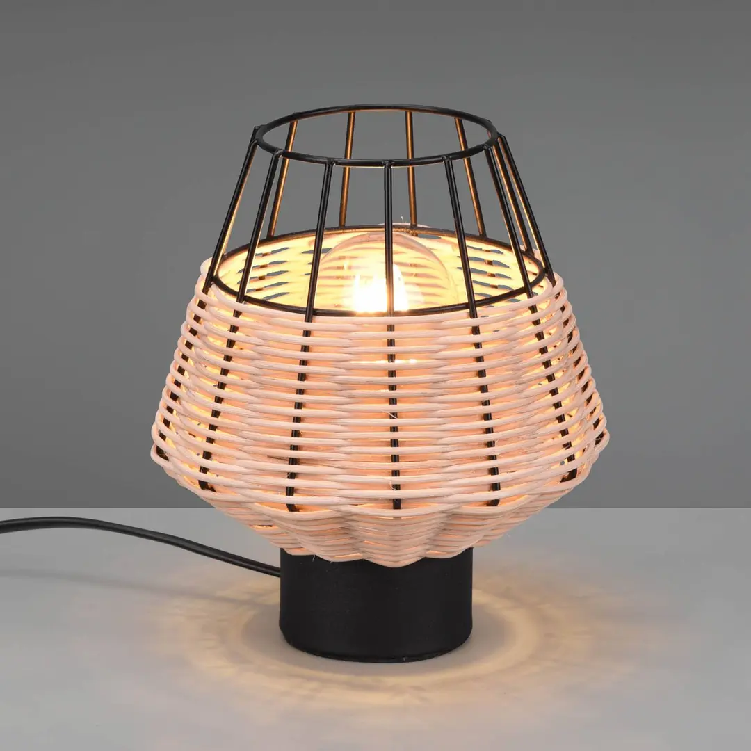 Reality Leuchten Tischleuchte Borka mit Rattan und Käfig, natur