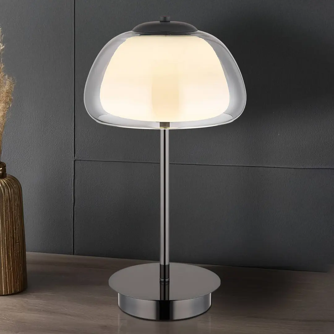 Globo LED-Tischlampe Avila, rauchgrau/schwarz, Glas, CCT, dimmbar