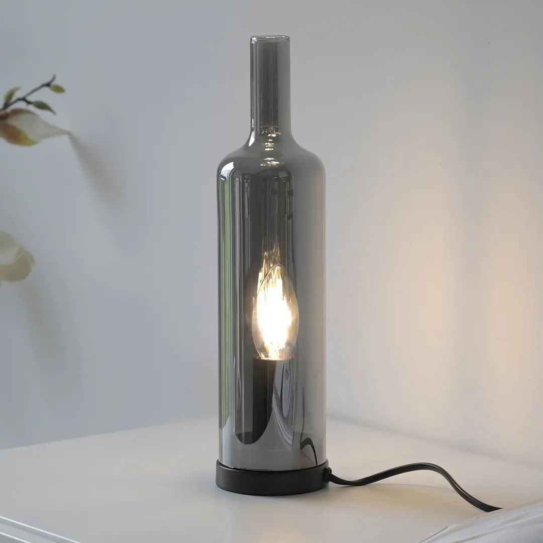 JUST LIGHT. GmbH JUST LIGHT. Tischleuchte Bottle, rauchgrau, Glas, E14