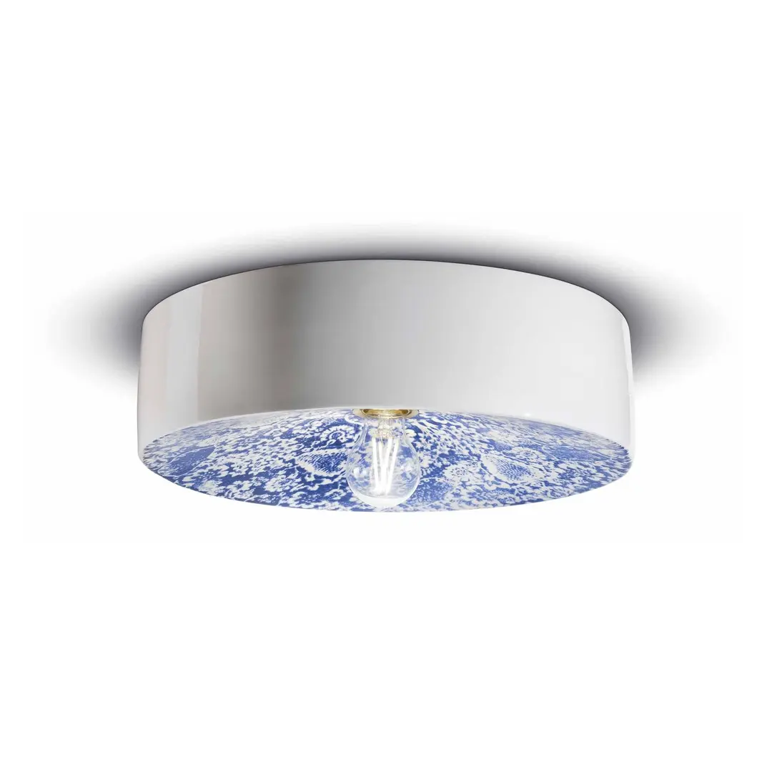 Ferroluce Deckenleuchte PI, Blumenmuster, Ø 40 cm blau/weiß
