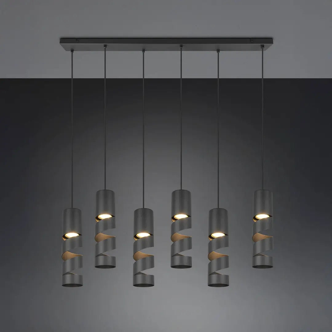 Trio Lighting Hängeleuchte Stream, schwarz Länge 100 cm 6-flg. Metall GU10
