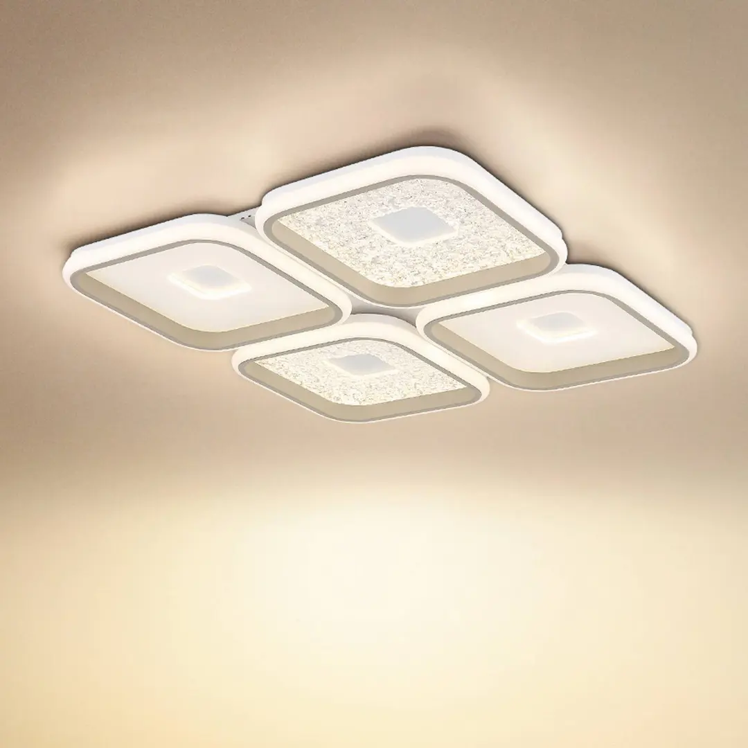 Globo LED-Deckenlampe Mosaiko, Länge 54 cm, weiß/sand Metall