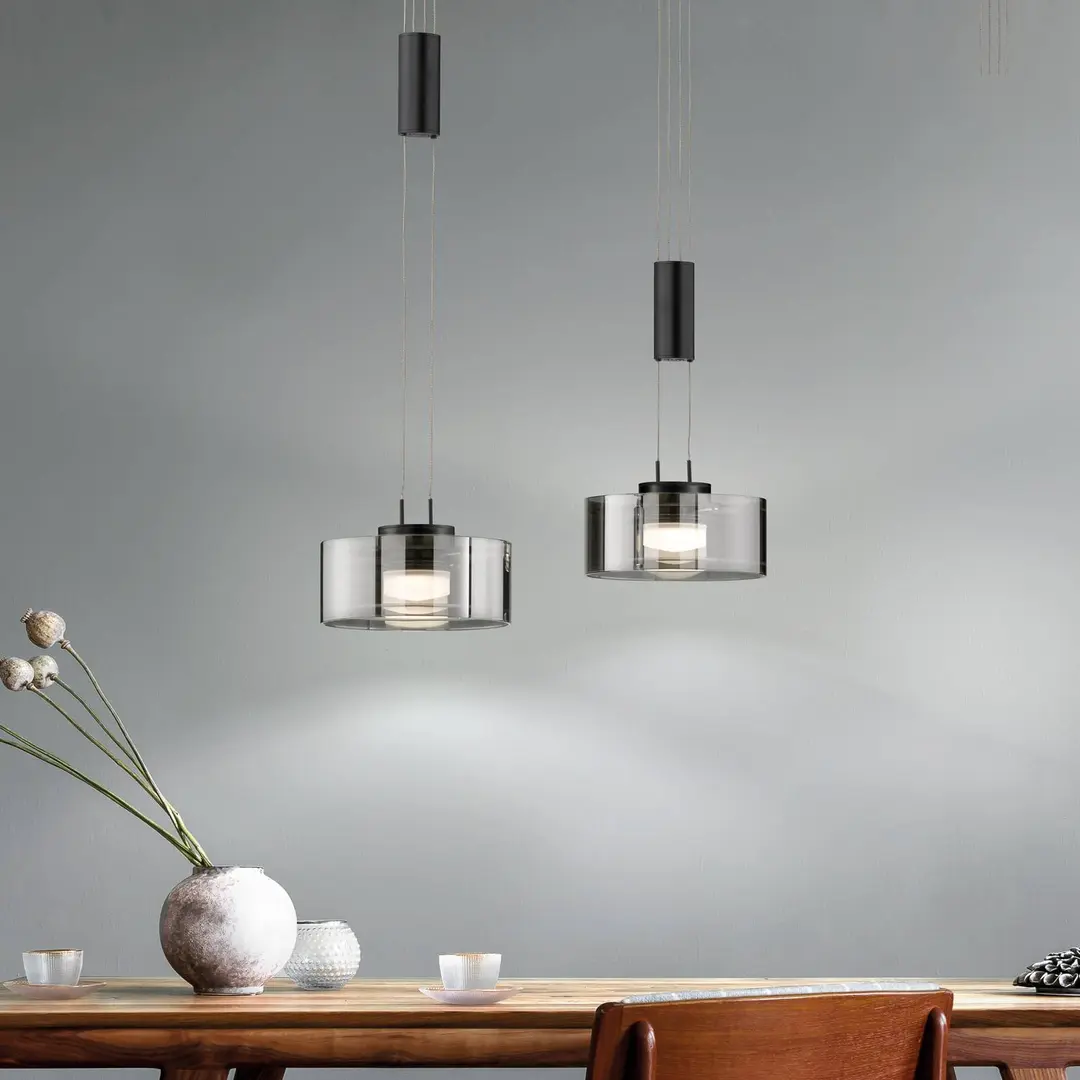 FISCHER & HONSEL LED-Pendellampe Lavin, Länge 64 cm, sandschwarz/rauchgrau