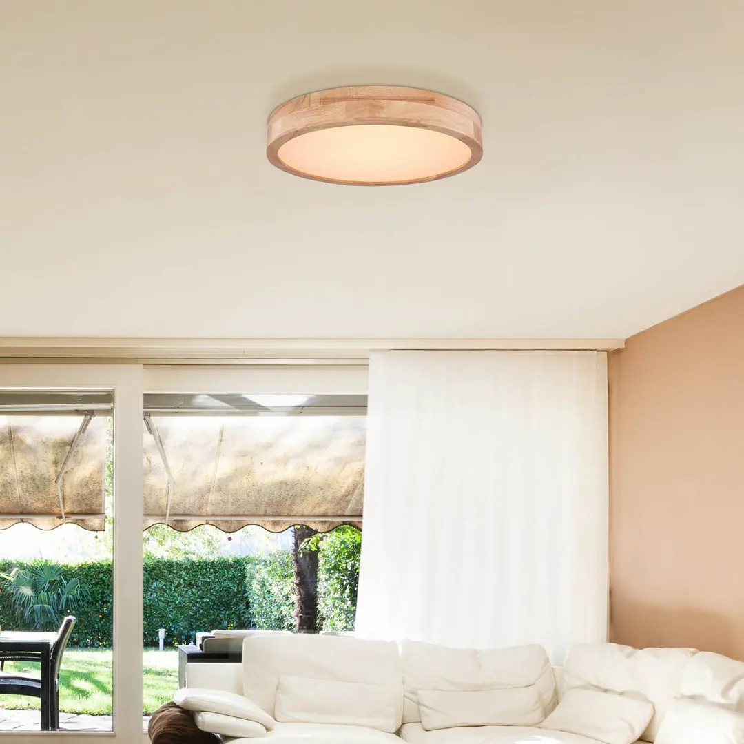 Globo LED-Deckenlampe Rainer, Ø 40 cm, Holzoptik, Metall, CCT