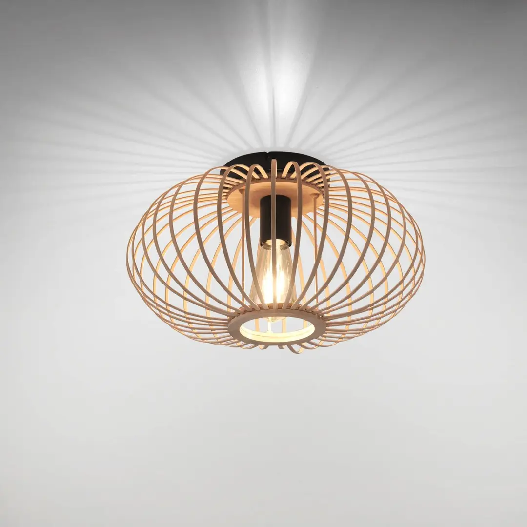 JUST LIGHT. GmbH Deckenlampe Racoon aus Holz, dünne Streben, Ø 40cm