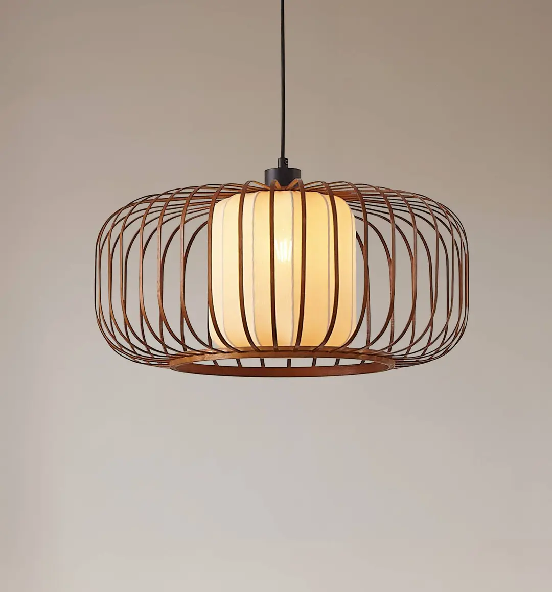 Lindby Pendelleuchte Davella, Ø 50 cm, Bambus, Textil