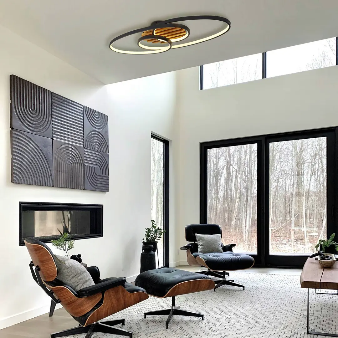 Globo LED-Deckenleuchte Tisha I, schwarz matt/holz, Länge 85 cm