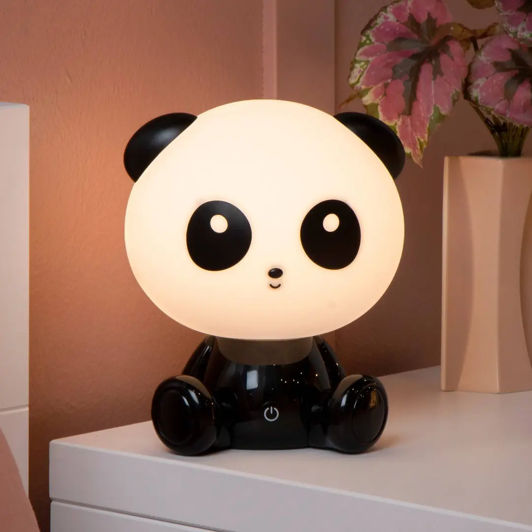 Lucide Kindertischleuchte Dodo Panda, schwarz/weiß, dimmbar, ABS