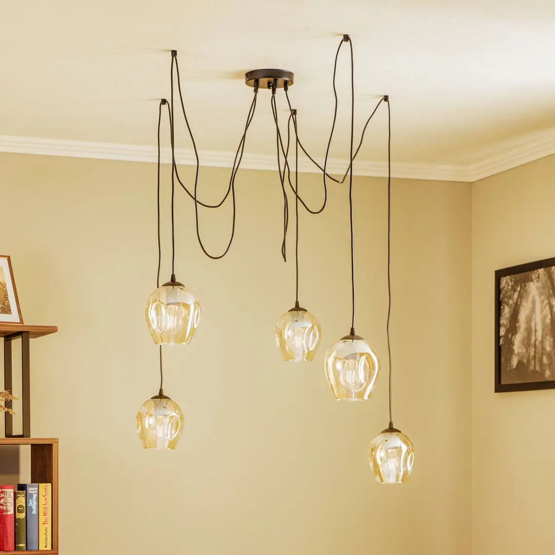 EMIBIG LIGHTING Pendellampe Starla, dezentral, fünfflammig, amber