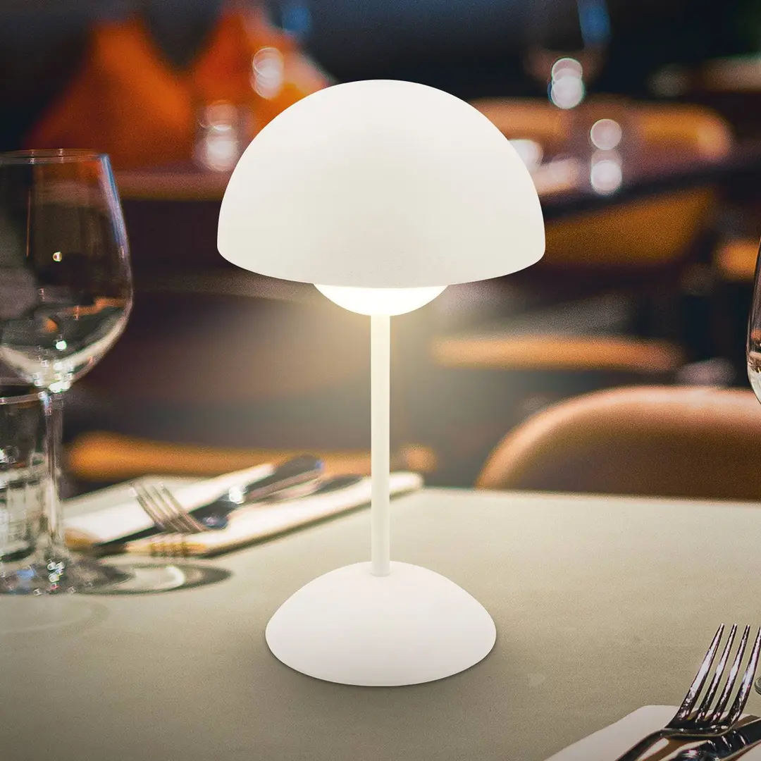 Briloner LED-Akku-Tischleuchte Kugle, weiß, Metall, IP44, dimmbar