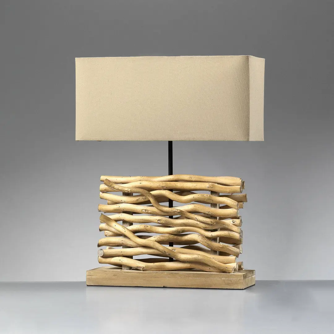 ONLI Tischlampe Marica, Stoffschirm und Holz, Höhe 50cm