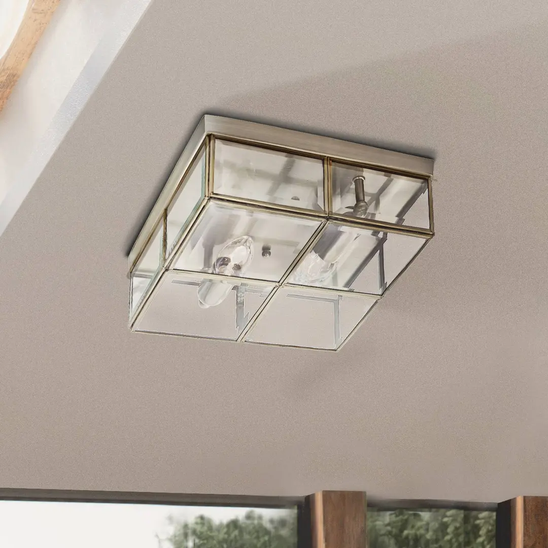 Searchlight Deckenlampe Flush Klassik, 25x25cm, messing antik