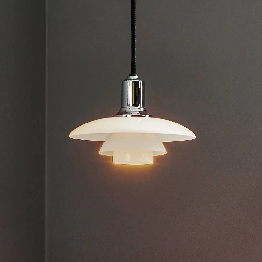 Louis Poulsen Pendelleuchte PH 2/1, Ø 20 cm, chrom, Glas