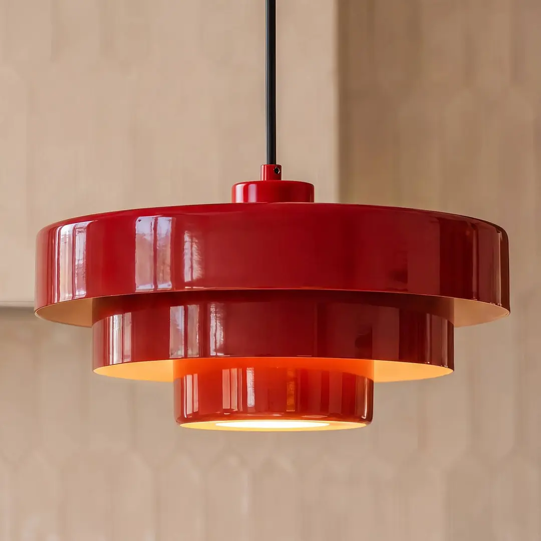 Lindby Hängeleuchte Tivra, rot glänzend, Ø 35 cm, Metall