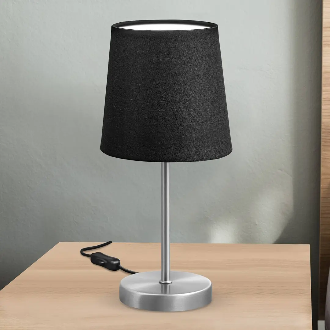 B.K. Licht Tischleuchte Kaneo, schwarz, Höhe 30,8 cm, Metall Textil E14