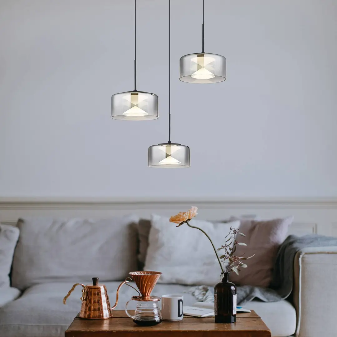 Globo LED-Hängeleuchte Belinda, Ø 40 cm, rauchgrau, 3-flg., Glas