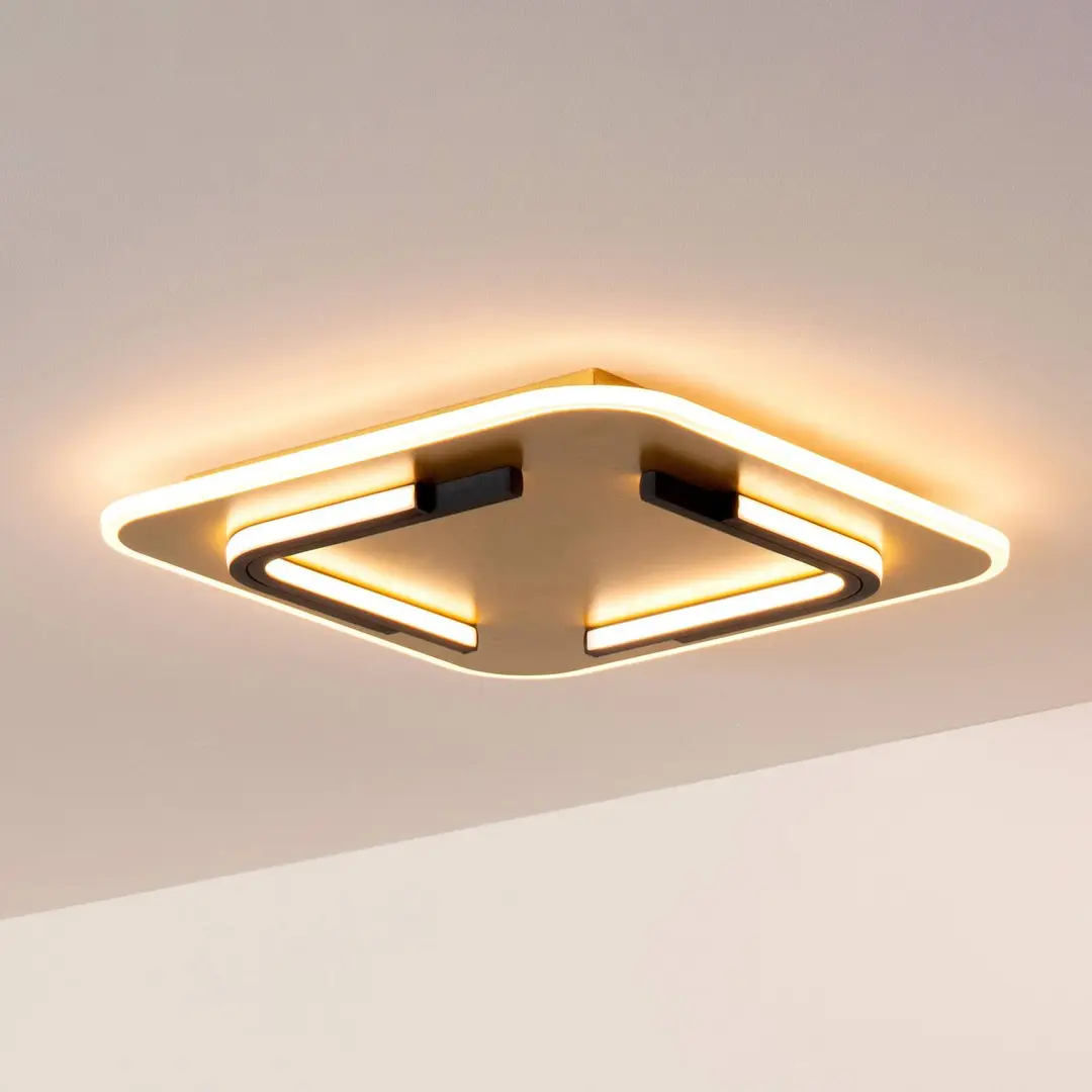 Lucide LED-Deckenleuchte Andreas, eckig, 40 cm x 40 cm, gold matt