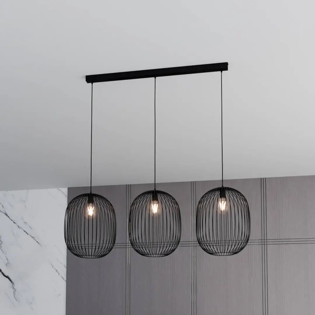 EMIBIG LIGHTING Hängeleuchte Maia, schwarz, 120 cm, 3-flg., Käfigform