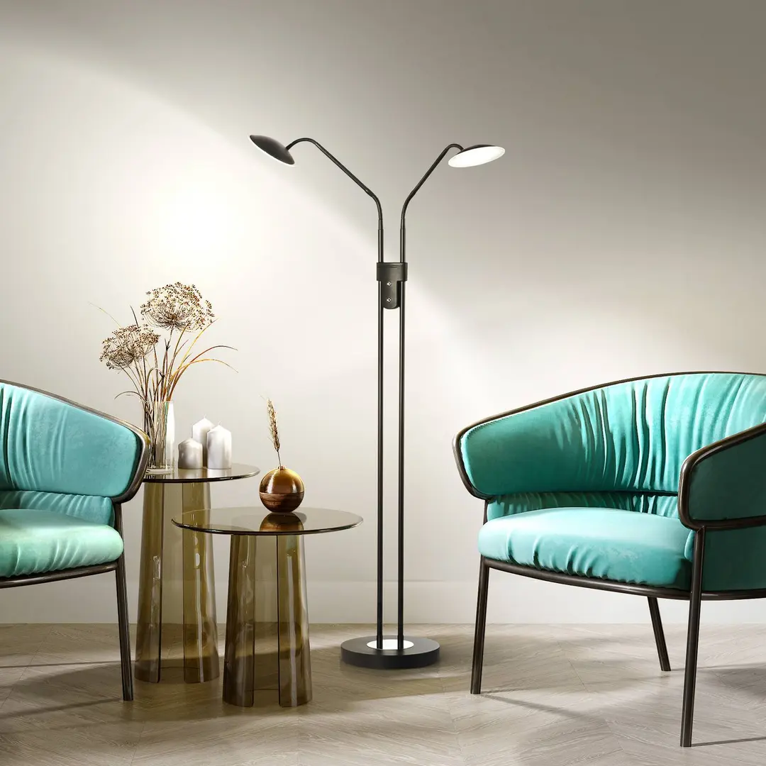 FISCHER & HONSEL LED-Stehlampe Tallri schwarz Höhe 135 cm 2-flg. CCT Touchdim