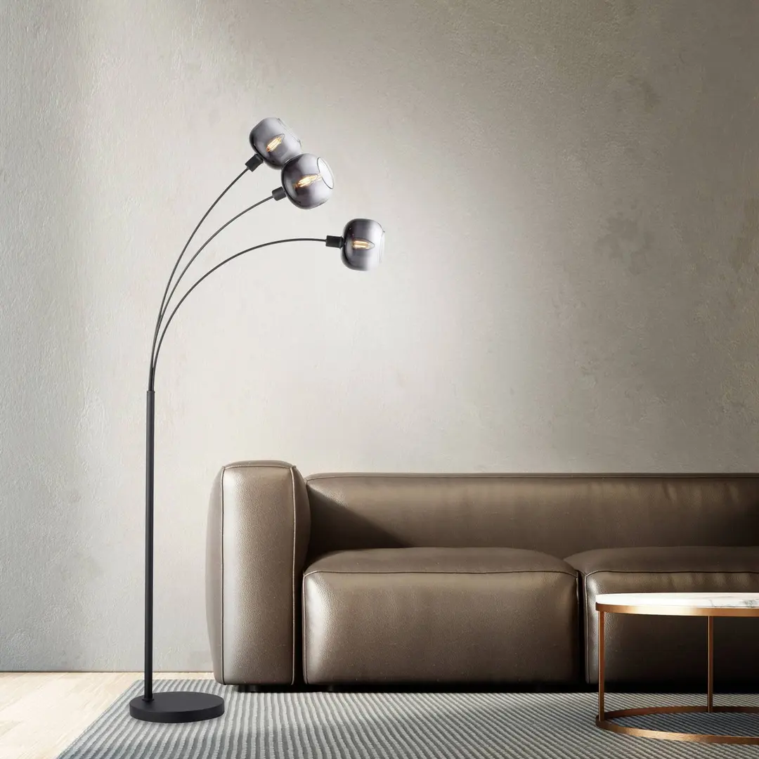 JUST LIGHT. GmbH Stehleuchte Zea, 3fl., rauchgrau/schwarz, Glas, E14