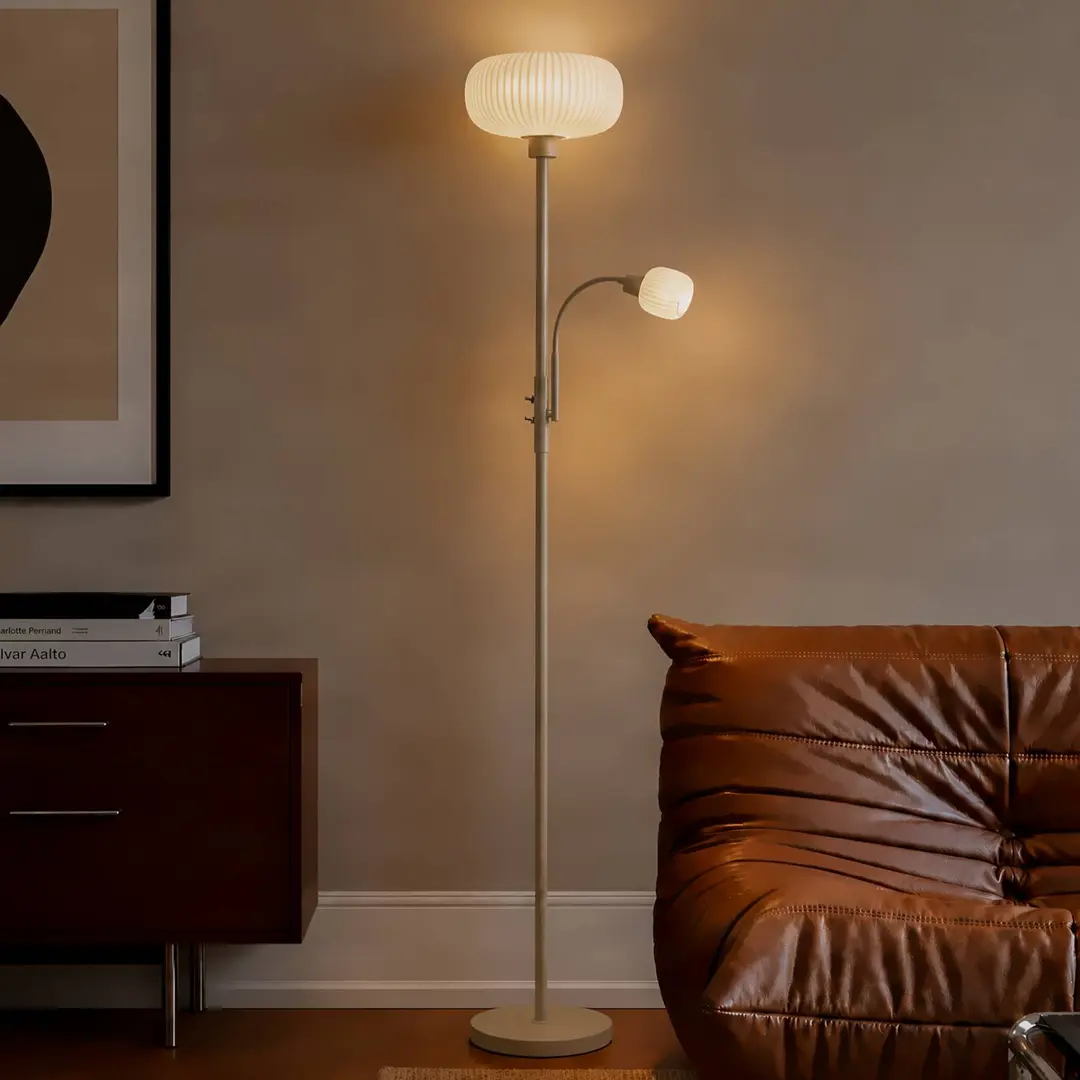 Lindby Stehleuchte Ingrid, beige/weiß, 175 cm, Leselicht