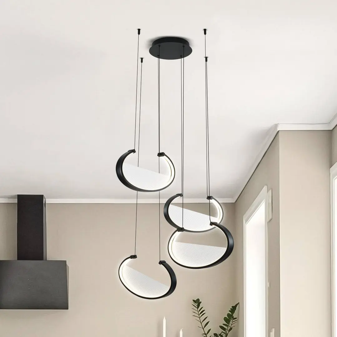 Viokef LED-Hängelampe Adele, Ø 75 cm, schwarz, Metall, 4-flg.