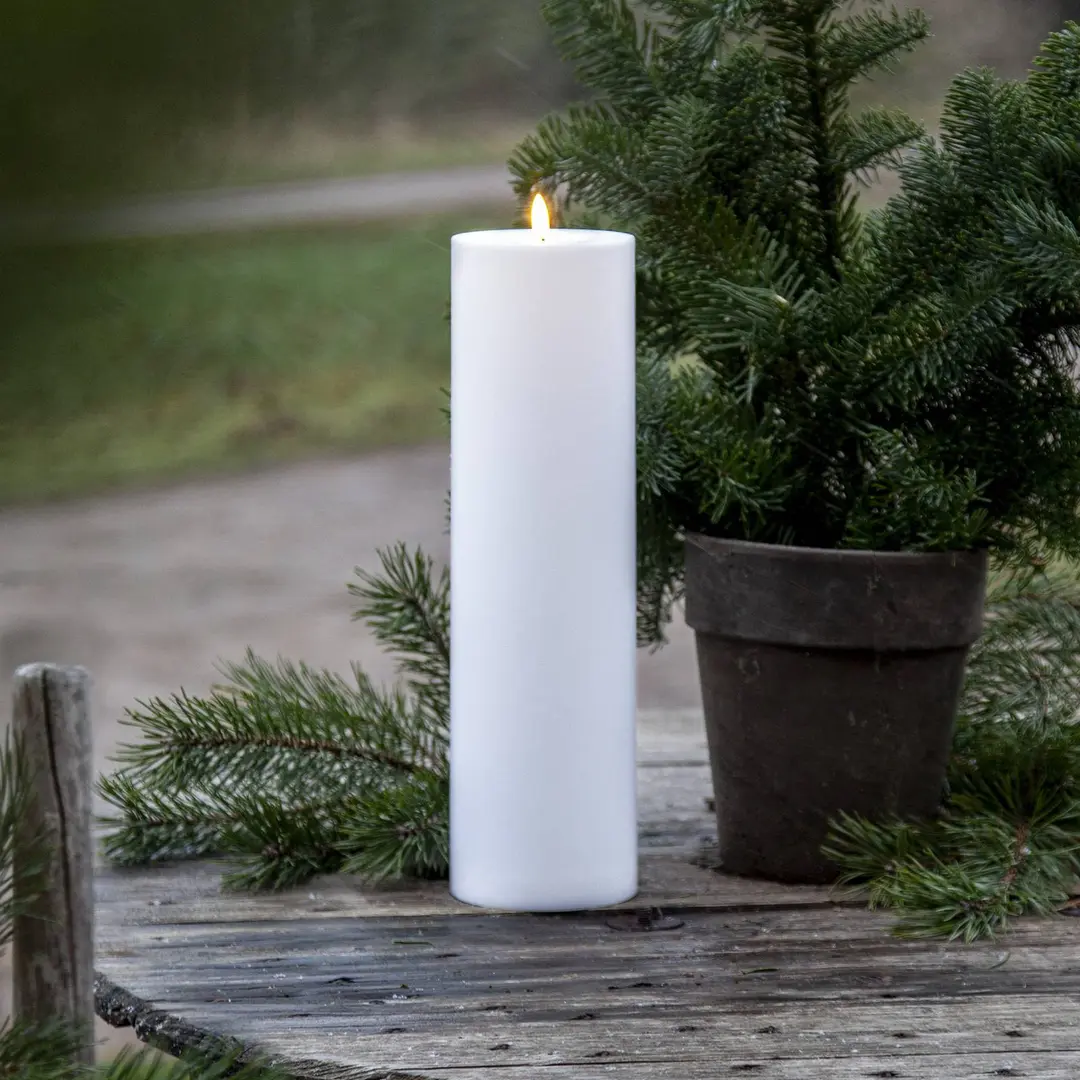 STAR TRADING LED-Kerze Flamme Rak 37,5 cm weiß Kunststoff Batteriebetrieb