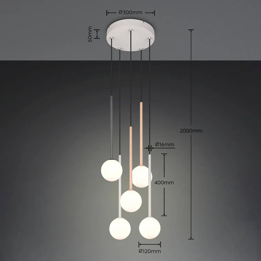 Trio Lighting Hängelampe Firano, bunt, Ø 36 cm, Metall, 5-flg.
