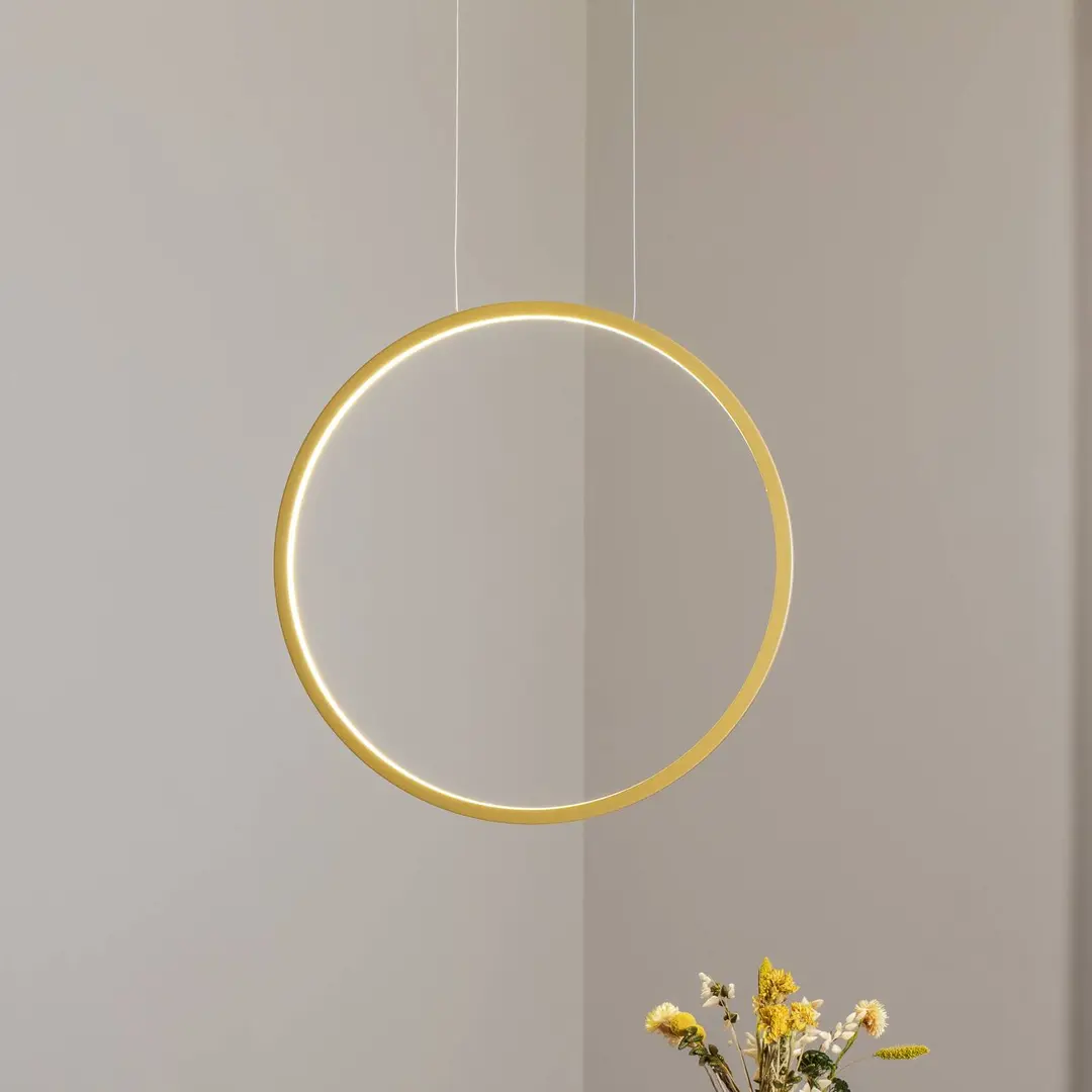 Milagro Lighting LED-Hängeleuchte Saturno vertikal, gold, Ø 50 cm, Metall