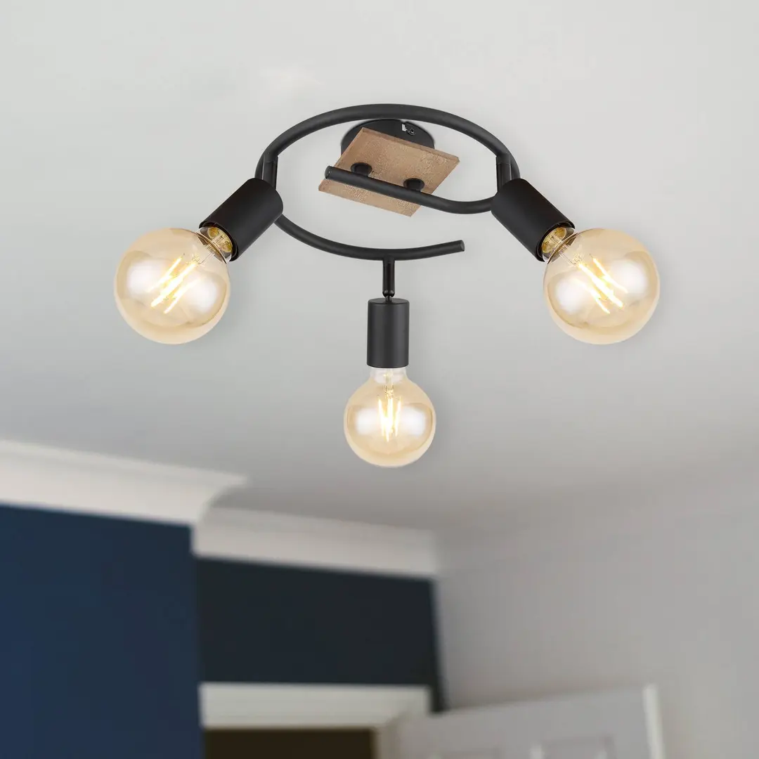 Globo Deckenleuchte Martha mit Holz, Spirale dreiflammig