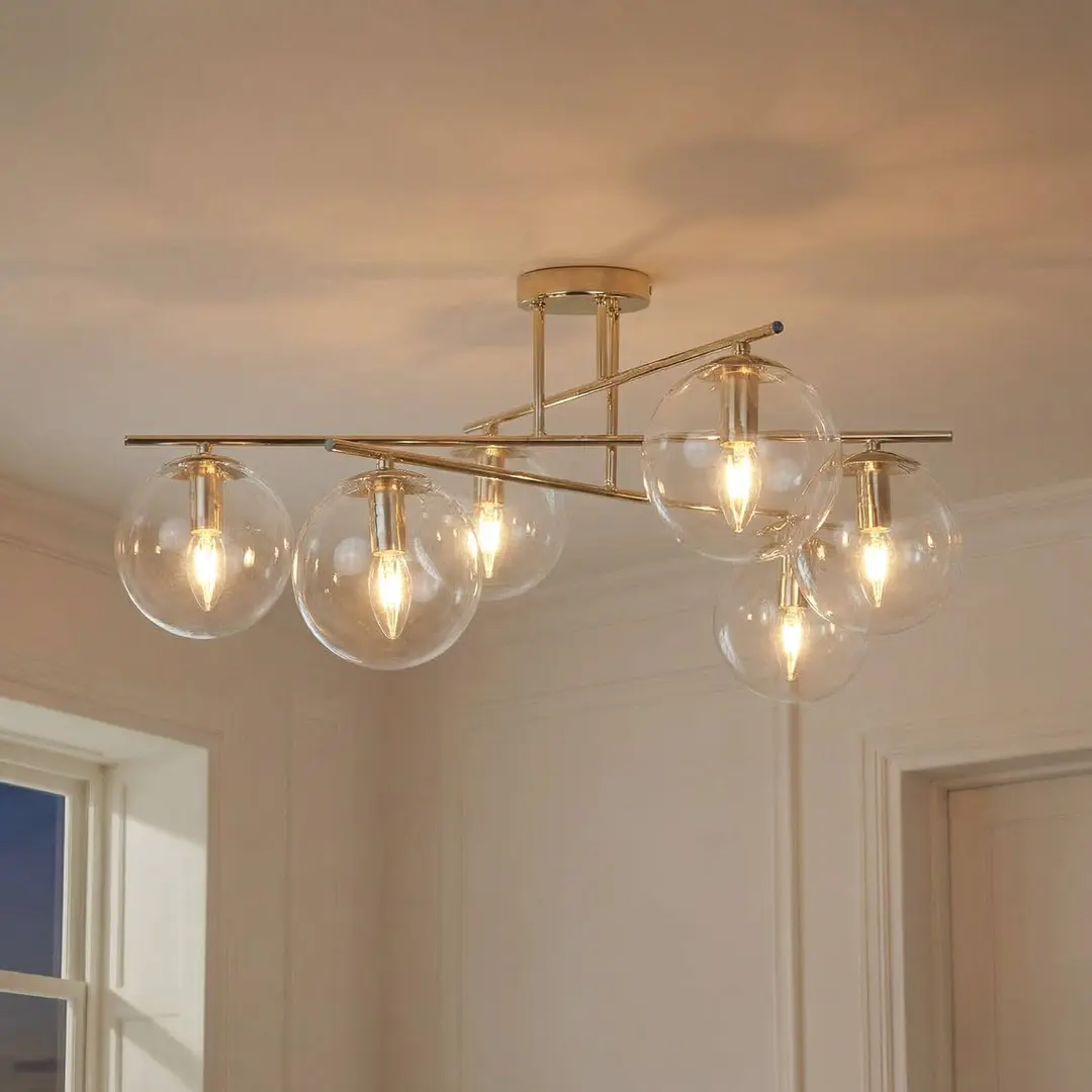 Domiluce Deckenleuchte Zoe, goldfarben, Länge 72 cm, 6-flammig, Glas