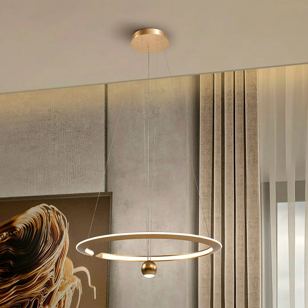 Schuller Valencia LED-Hängeleuchte Orane goldfarben, höhenverstellbar, Ø 60 cm