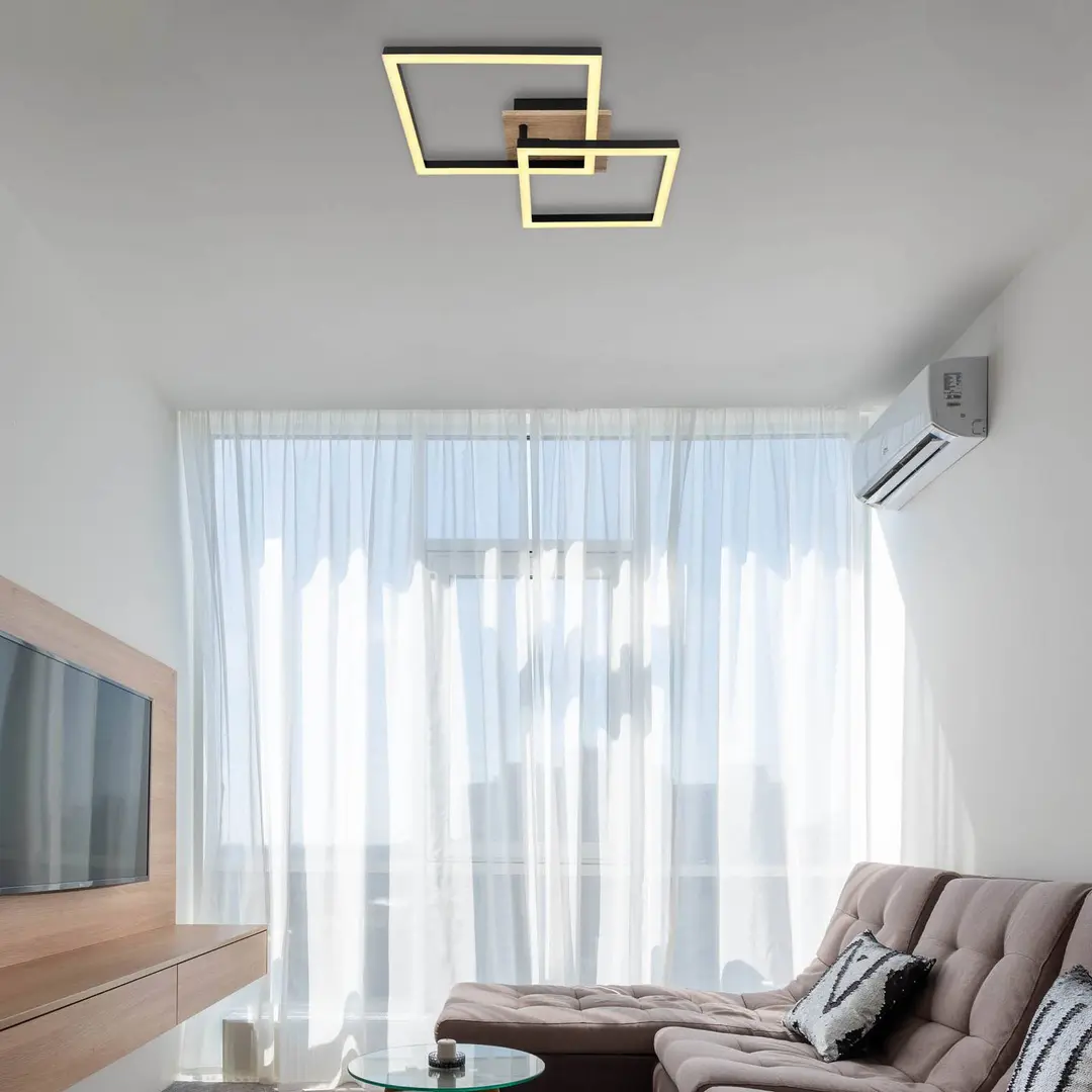 Globo LED-Deckenlampe Bossy, Länge 53, schwarz/holz dunkel, Holz