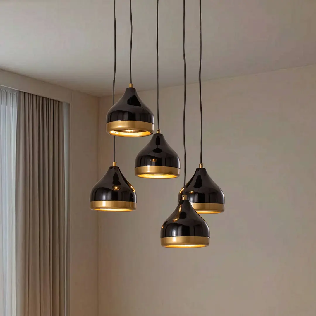 Opviq Hängeleuchte Yildo, 5-flammig, Rondell, schwarz/gold, Ø43 cm