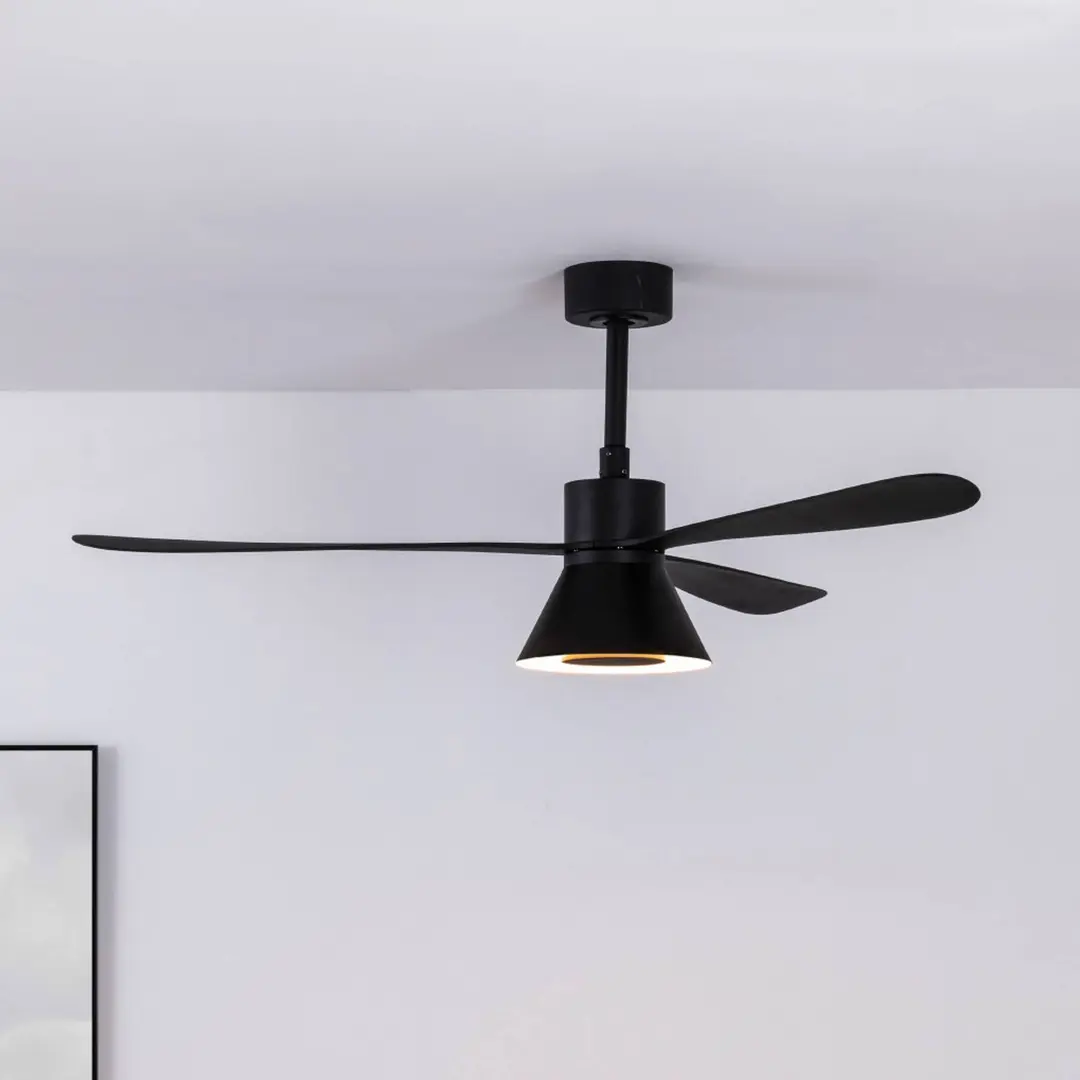 FARO BARCELONA LED-Deckenventilator Amelia Cone L, schwarz, leise, 132 cm