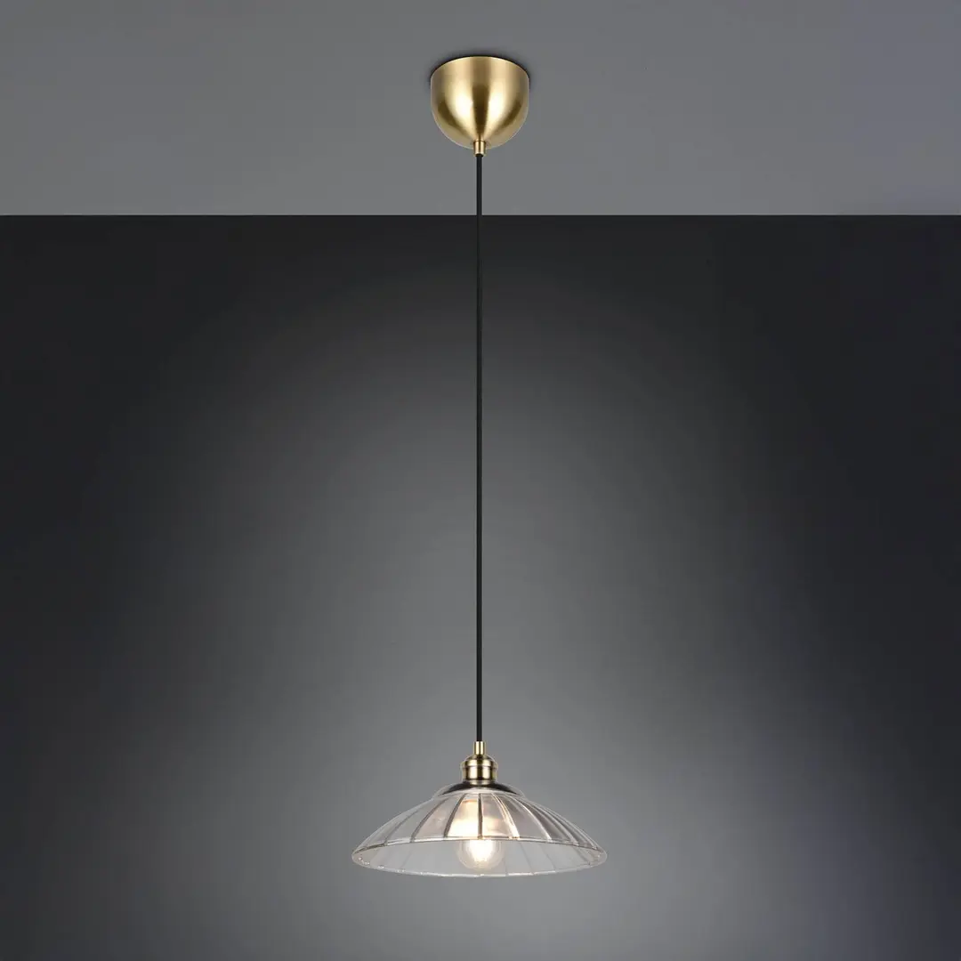 Reality Leuchten Hängelampe Eluna, klar/altmessing Ø 30 cm Glas/Metall 1-flg.