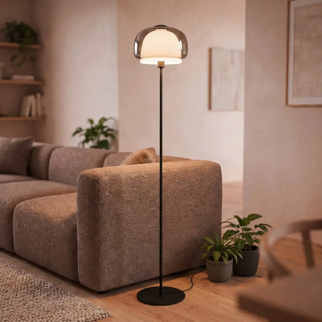 EGLO Stehlampe Belomontejo, schwarz-transparent, Glas, Stahl, E27