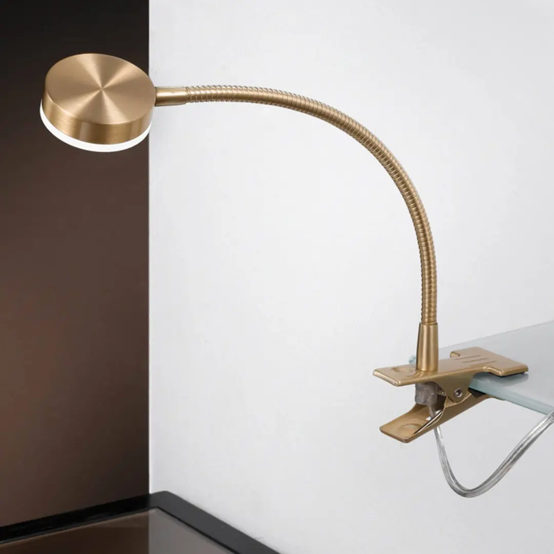 Orion LED-Klemmleuchte Mira, Flexarm, gold