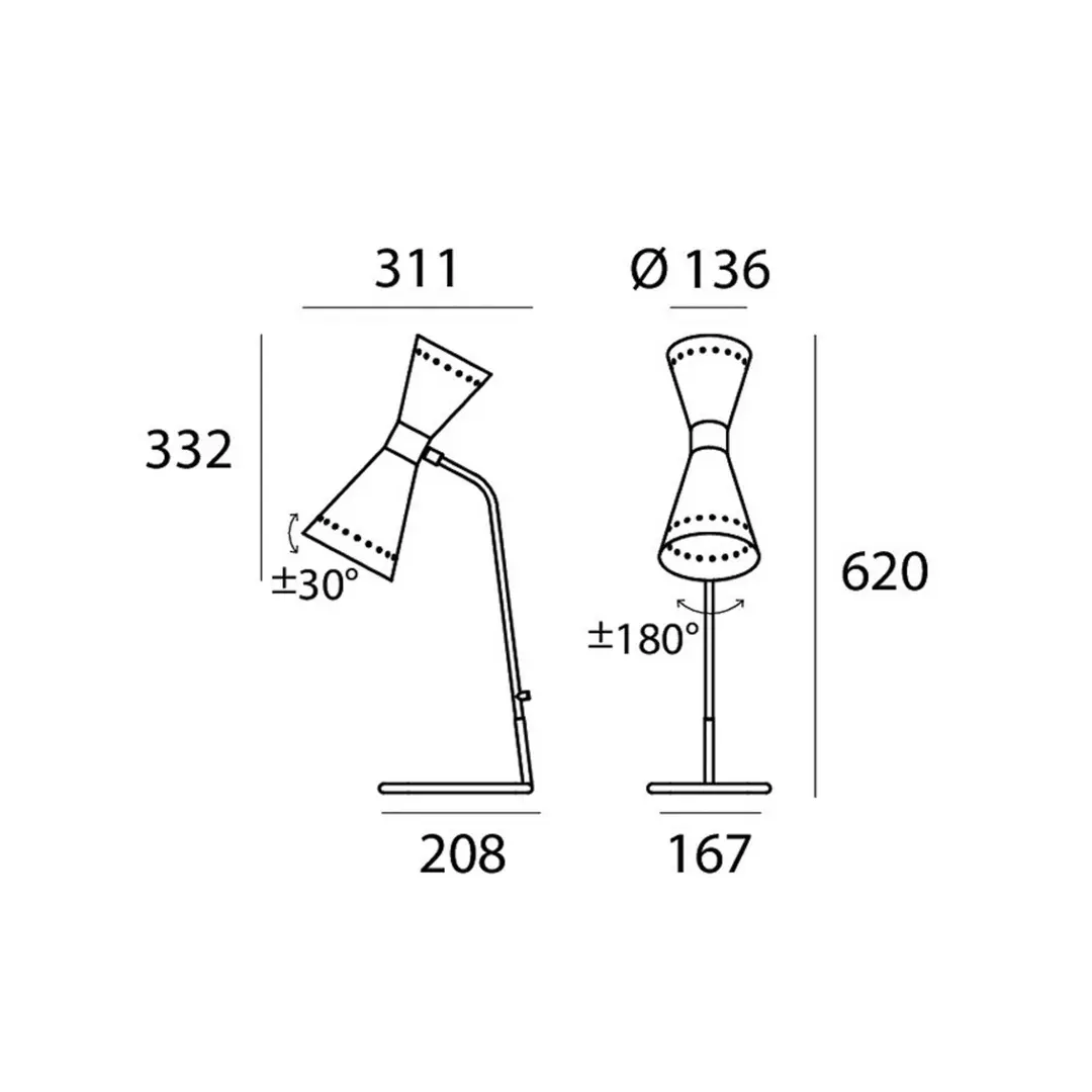 Stilnovo Tischlampe Megafono, elfenbeinfarben, 62 cm, Metall
