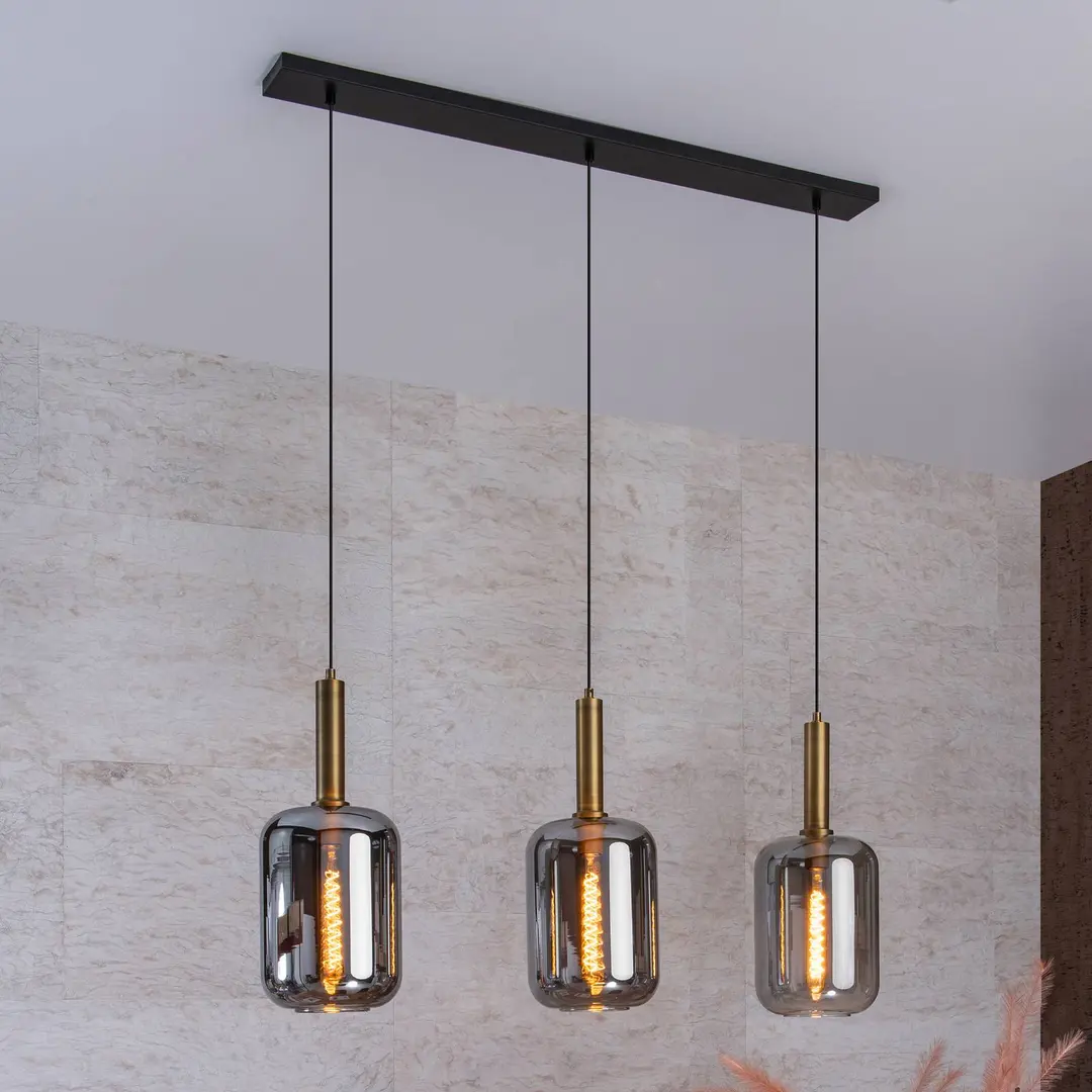 Lucide Hängelampe Joanet mit Rauchglas, dreiflammig
