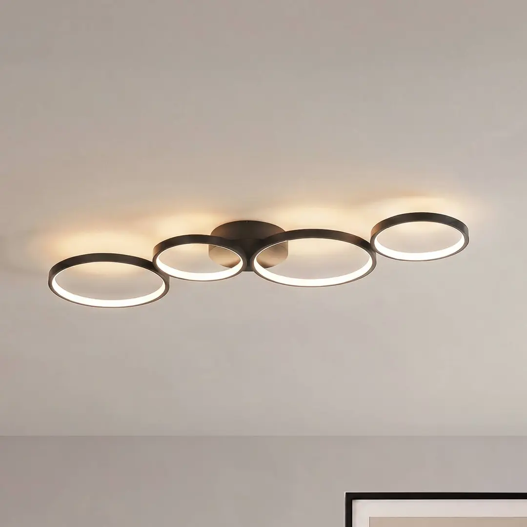 Lindby LED-Deckenleuchte Evengeline, schwarz, Alu, 88 cm