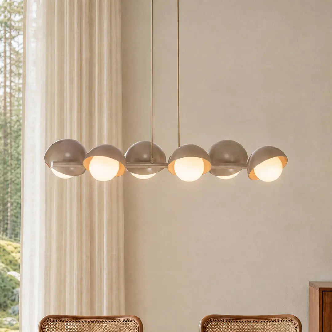 EMIBIG LIGHTING Hängeleuchte BOOM, beige, Länge 88 cm, 6-flg., Metall/Glas