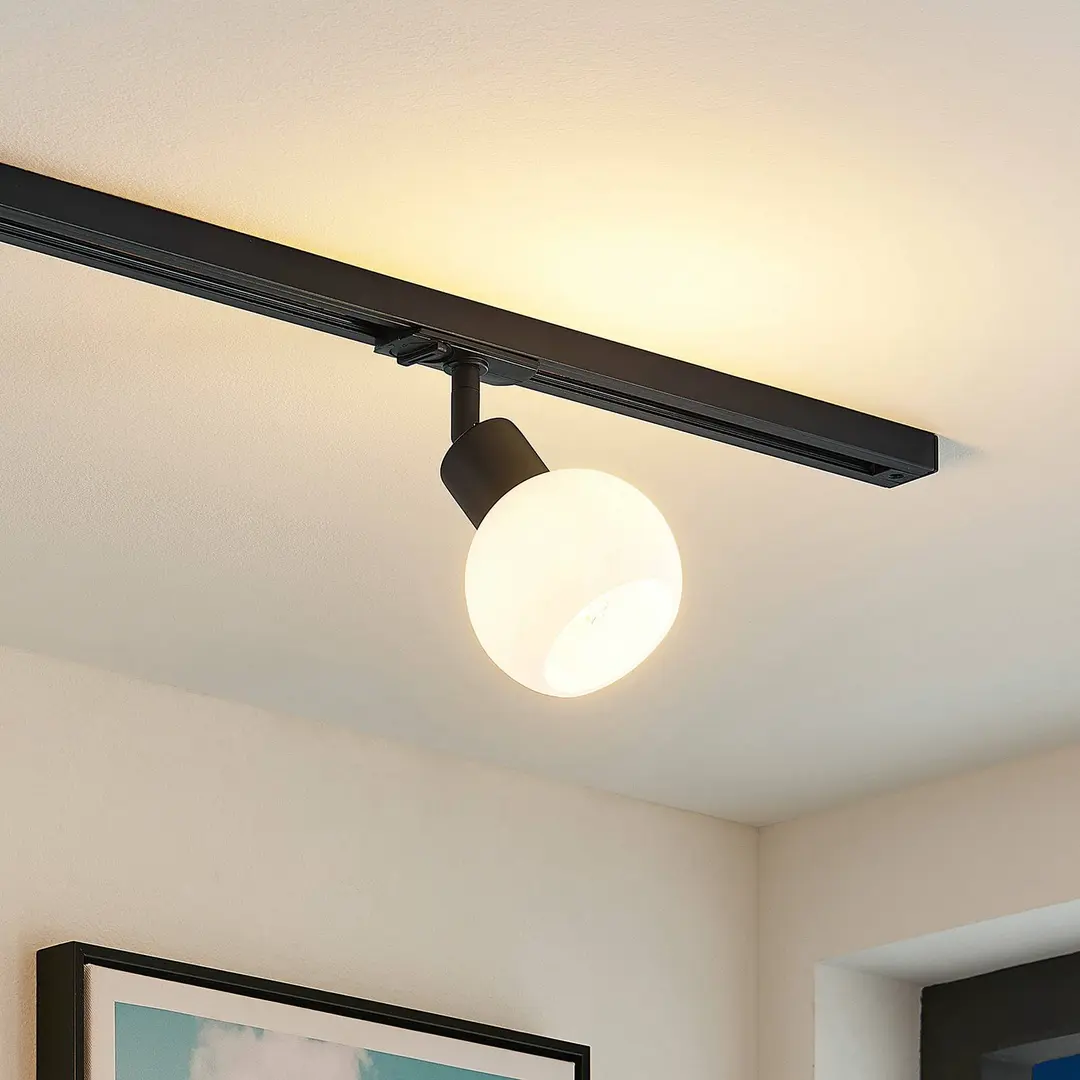 Lindby Schienenspot Linaro, E14, schwarz, Ø 10 cm, 1-Phasen
